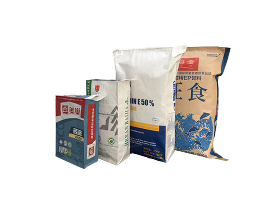 25kg 50kg 로고 인쇄 3개 가닥 다중벽 Kraft 종이 봉지 Kraft 종이 벨브 자루